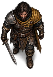 An armoured adventurer holding a sword